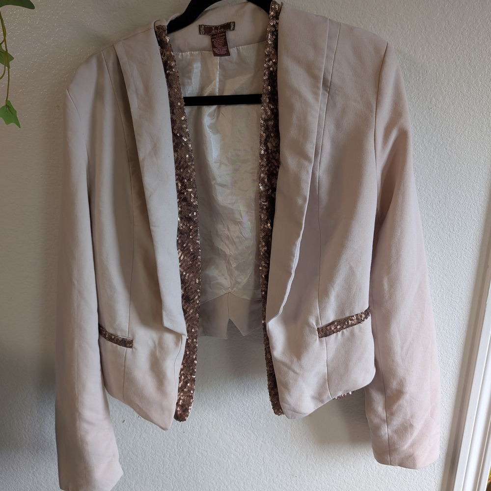 Elegant Cream Blazer with Sequin Trim Size L